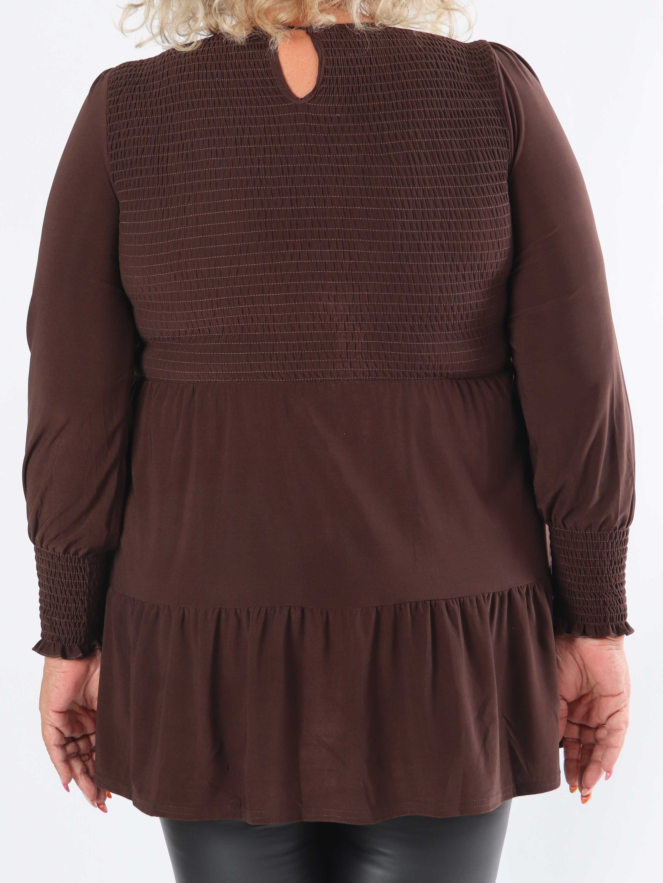 Kelly Shirt - Elastisk plus size bluse med smock henover brystet